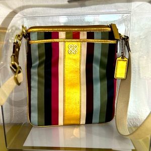 Coach “Julia” striped limited edition crossbody bag with 3 pockets